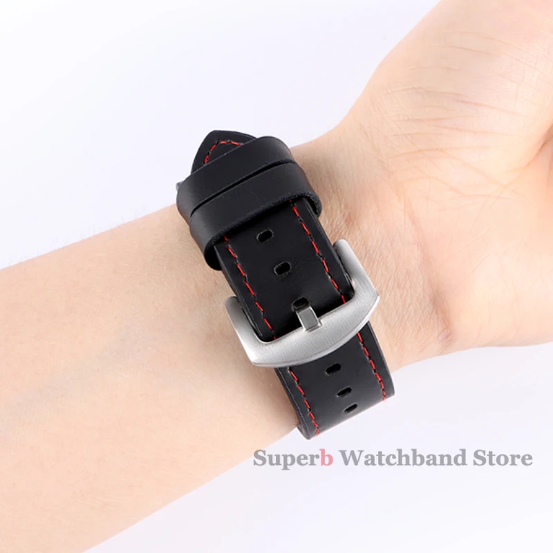 Vintage Leather Sport Watch Band with Stainless Steel Buckle - Premium Watch Accessory