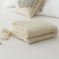 Solid Color Wool Knit Plaid Blanket With Tassel Super Soft Bohemia Throw Blanket for Bed Sofa Cover Bedspread Decor Blankets 5