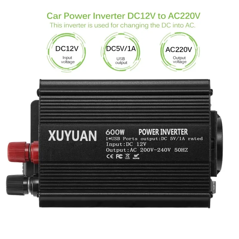 

Car Charger Converter Adapter 600W Car Power Inverter Modified Sine Wave DC 12V To 220V Transformer Convert Converter