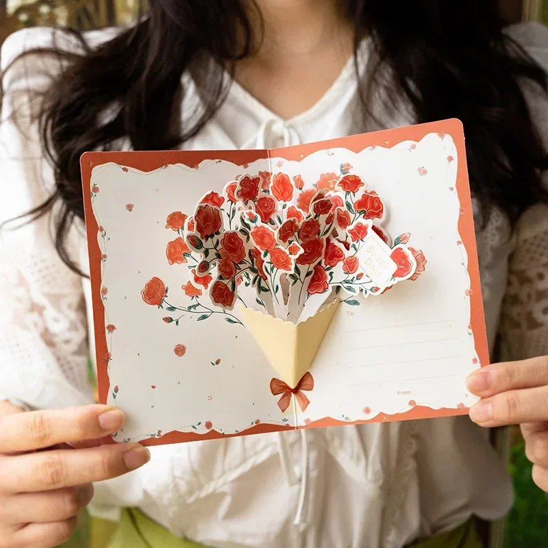 3D Pop-up Style Creative Minimalist Greeting Card Original Flower Blessing Card Happy Birthday Party Invitation Letter Gift