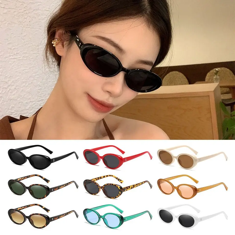Hifot Retro Gafas De Sol Mujer Pequeñas, Vintage Gafas Ovaladas Mujer Hombre Años 90 Ojo De Gato Moda Viajar Fiestas Playa