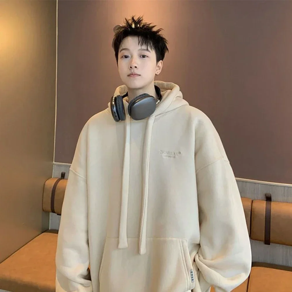 Korean Fashion Hooded Sweatshirt Men's Spring and Fall New Pullover Tops Streetwear Loose Hooded Outerwear Men's Clothing