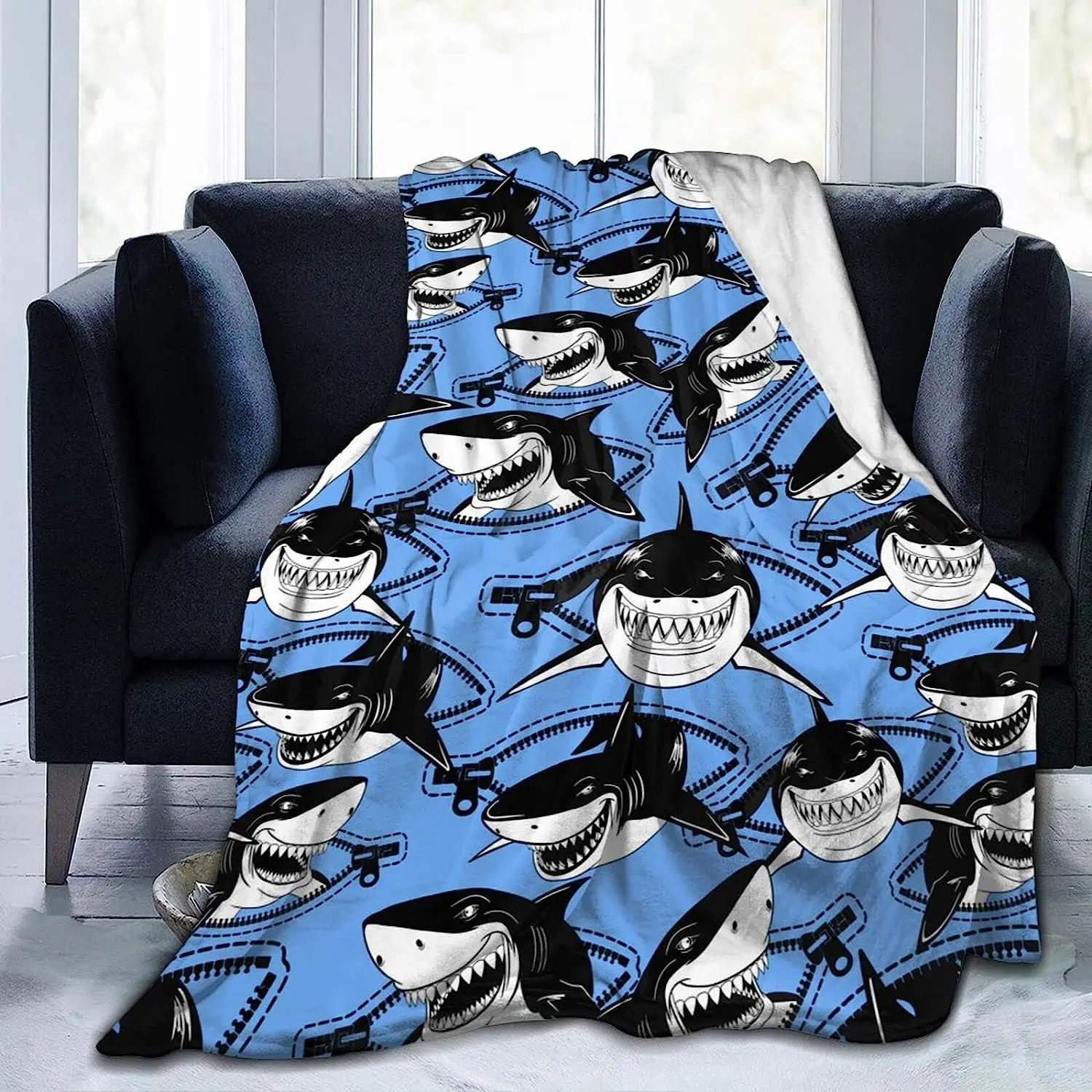 Coperte Da Tiro Sharks Coperta In Pile Di Flanella 50 "X40", Per Biancheria Da Letto, Divano, Divano, Letto, Coperta Calda Per Camera Dei Bambini Una 