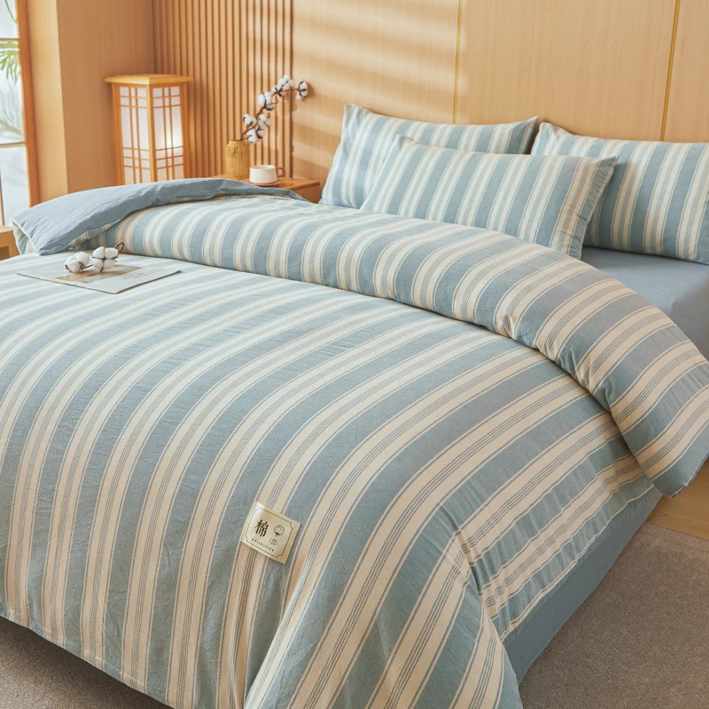 Осінь-зима Плед Смугаста ковдра 100% бавовна Раковина та наповнювач Підодіяльник Потовщені теплі ковдри Зручна для шкіри м’яка ковдра Постільна білизна