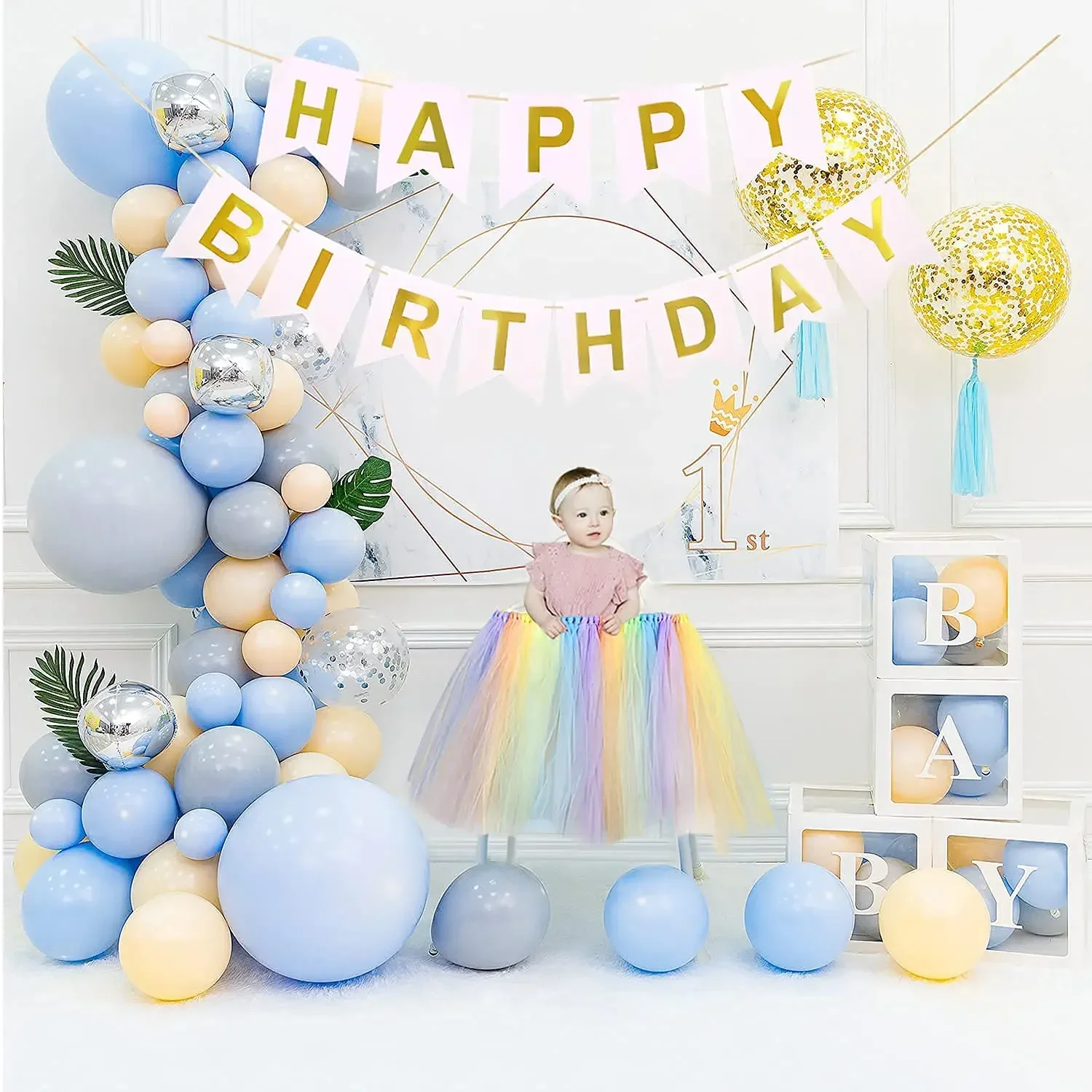 High Chair Tutu Skirt Wedding Event Desk Cover Tulle Chair Skirt Party Supplies for Christmas Halloween Birthday Decoration