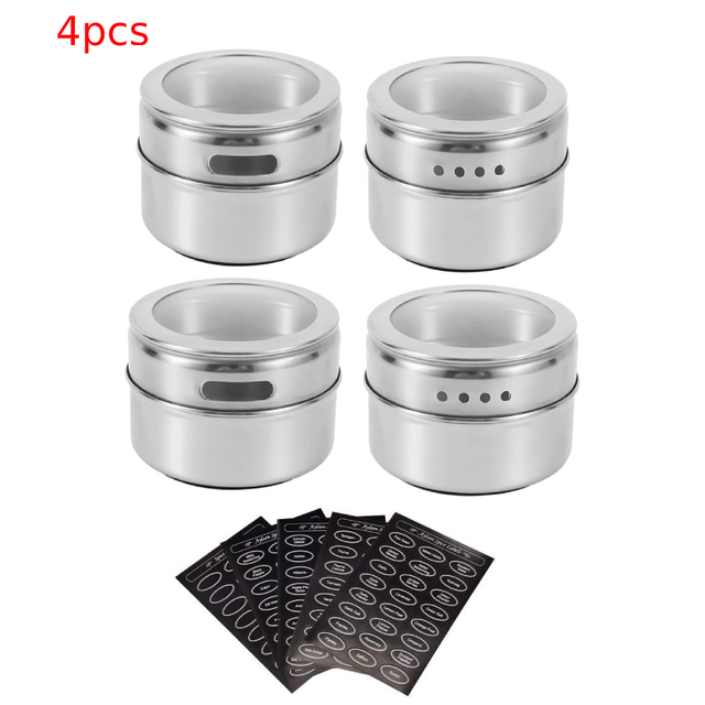 Magnetic Spice Jars with Spice Labels Stainless Steel Magnetic Spice Tins with Wall Base Magnetic on Refrigerator