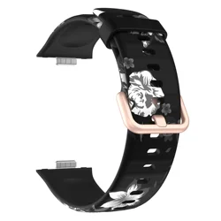 Floral Silicone Sport Band - Patterned Strap - Huawei Fit 3 (Black Grey)