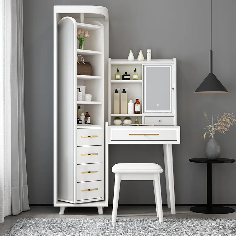 

Nordic solid wood dressing table, bedroom, small unit, full body mirror combination, simple and multifunctional dressing table,