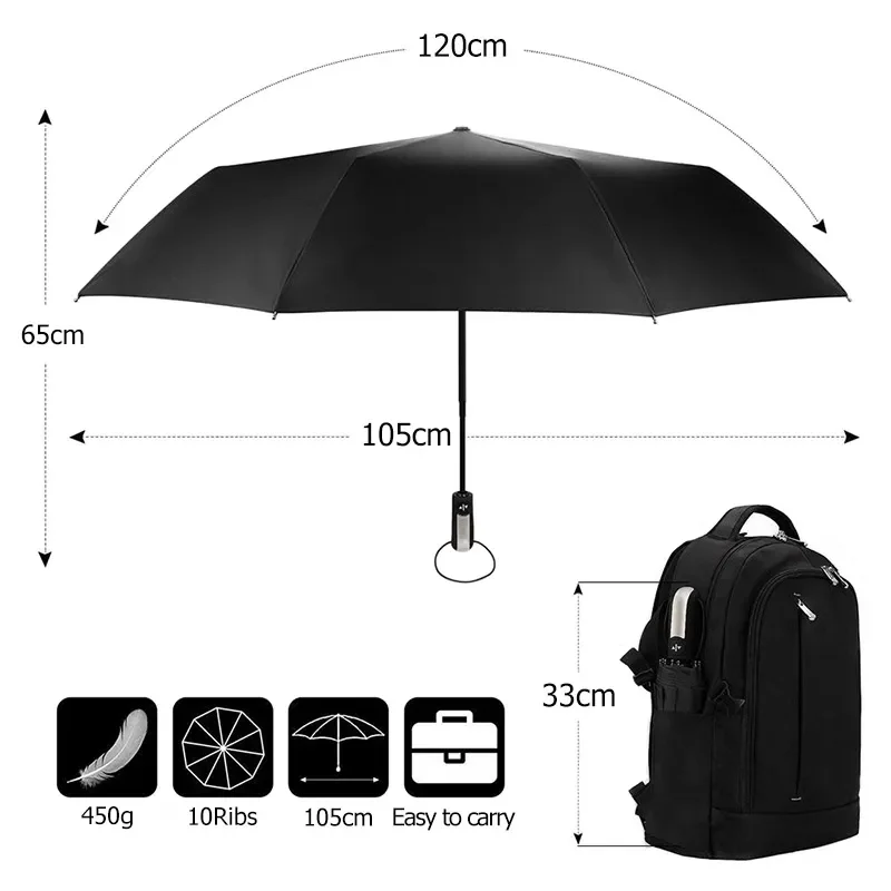 

Resistant Fully-Automatic Umbrella Rain Women Three Folding Big Windproof Umbrella For Men Travel Business Car 10K Parasol
