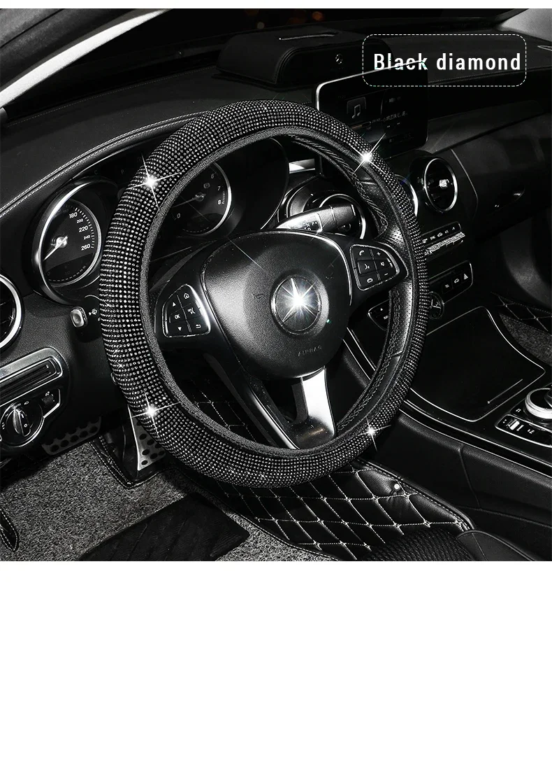 High Fashion Kristall Auto Lenkrad abdeckung 38cm atmungsaktive Anti-Rutsch-Pu Strass Auto Dekoration Diamant Autoteile – Detail 13