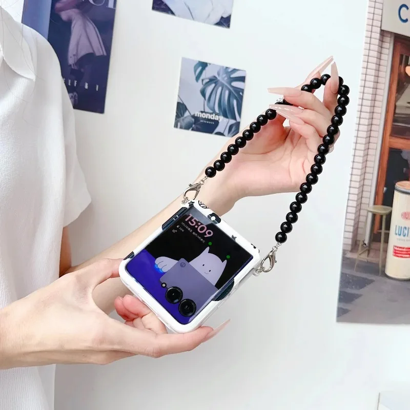 Cute Korean Cat Folding Phone Case with Bracelet and Strap - Shockproof Back Cover