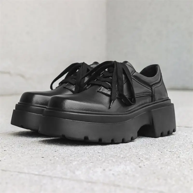Square Head British Small Leather Heightened Thick-soled Men's Popular Muffin Bottom Formal Wear Business Casual Derby Shoes