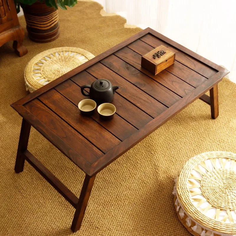 Folding Bamboo Tea Table, Portable Low Coffee Table for Small Space, Floor Desk for Bedroom Balcony, Easy Storage Kotatsu Table