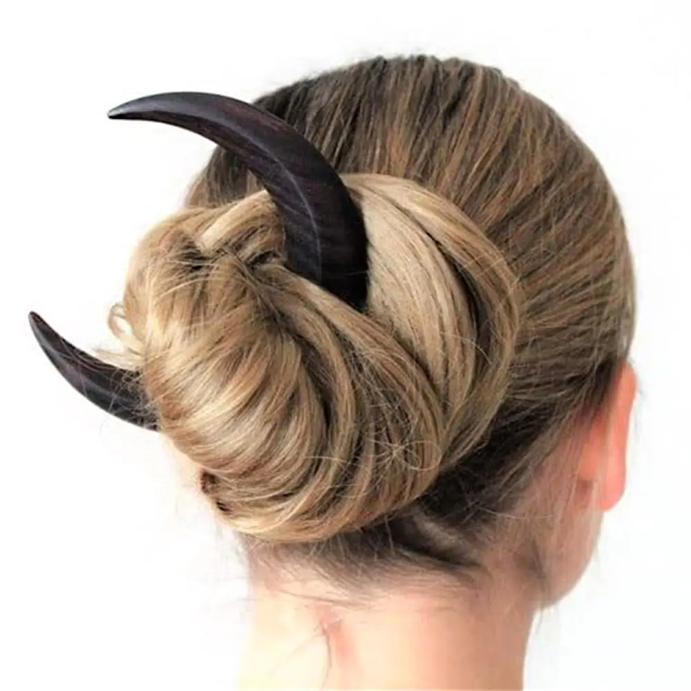 Mond Haar Gabel Ramadan Hand Geschnitzte Holz Haar Sticks für Frauen Lange Haar Kamm Haar Styling Werkzeuge Haar Zubehör – Detail 6