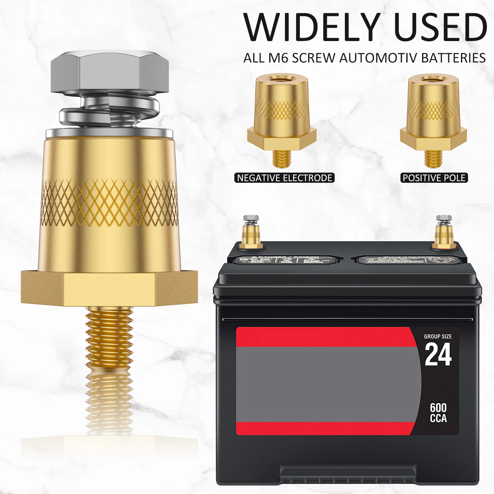 2pcs Battery Pole Adapter Car Brass Battery Terminal Connector M6 Thread Installation Tone Post Adapter Kit