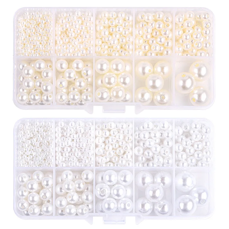 Box Mixed Pearl Beads 3-14mm ABS Loose Round Beads For Craft Jewelry Making White Beige DIY Imitation Garment Sewing Decoration imitation pearl beads abs beads