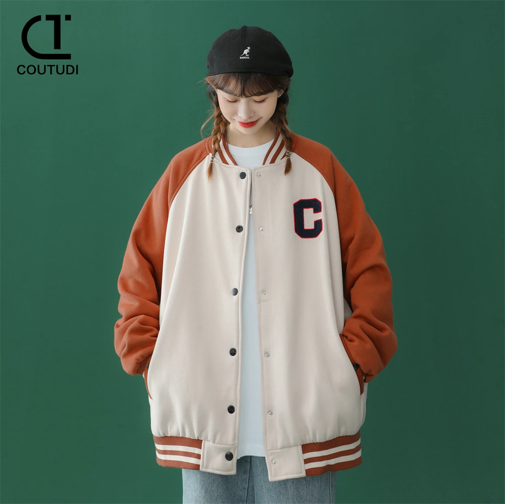 COUTUDI Baseball Jacket For Women Harajuku Fashion Korean Streetwear Bomber Jackets Couple Uniform Oversized Female Sport Coats