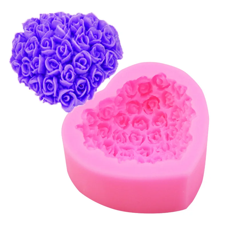 

3D Love Heart Flower Silicone Mold DIY Rose Poppy Fondant Jelly Cake Baking Tools Handcraft Soap Aromatherapy Candle Resin Mould