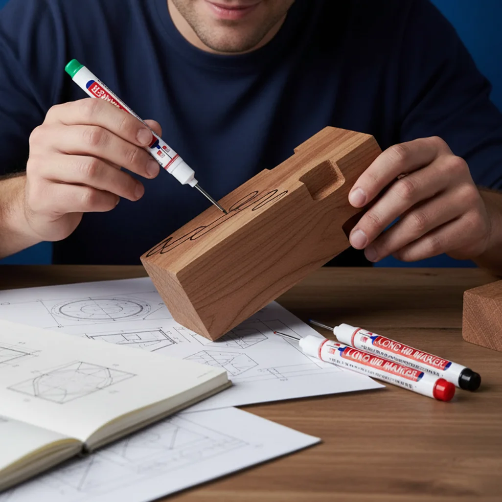 롱 니브 마커 펜 4색 딥홀 목공 마커, 목수 건축 마킹 도구