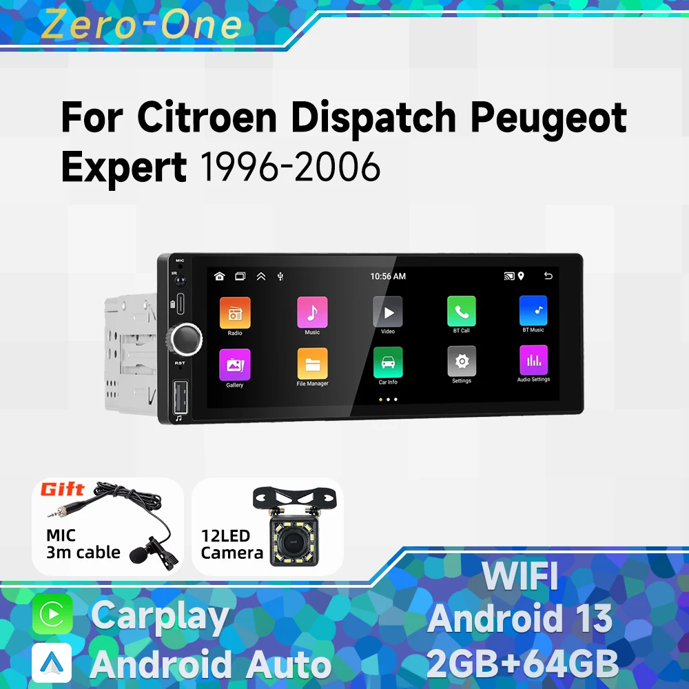 

Carplay Android Auto 1 Din Radio Android Car Multimedia for Citroen Dispatch Peugeot Expert 1996-2006 Stereo Head Unit Autoradio