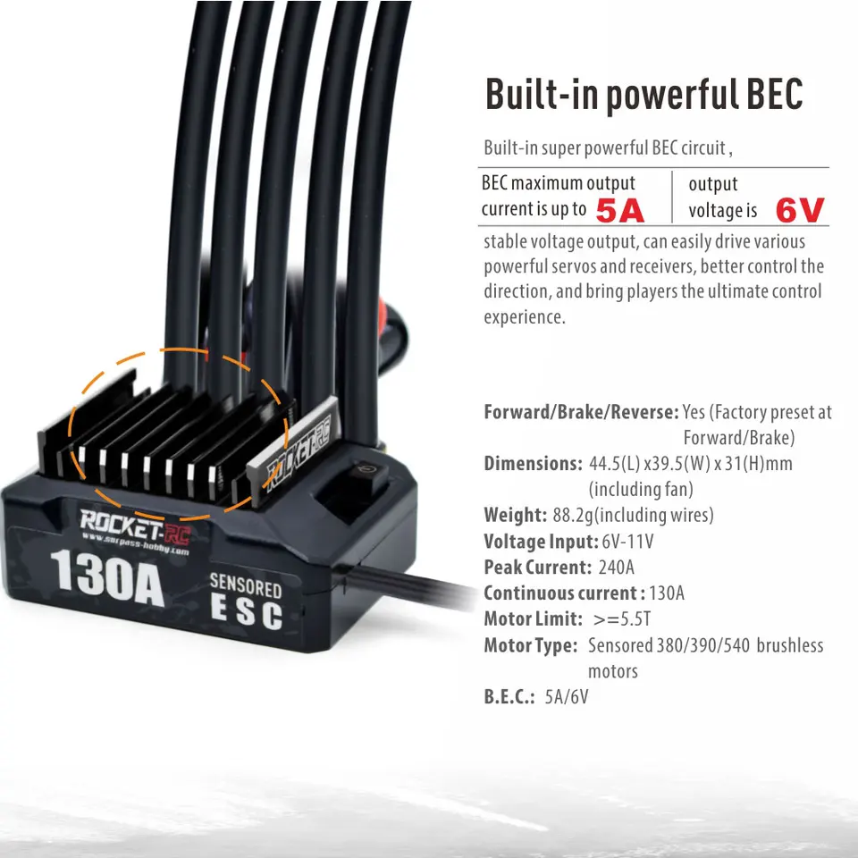 ROCKET-RC 130A Sensored Brushless ESC Electronic Speed Controller