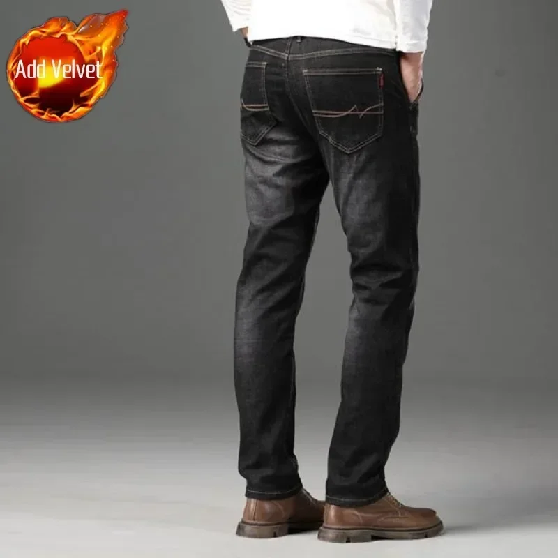 thumbnail image 1 of Pantalones vaqueros elásticos para hombre, pantalones vaqueros elásticos para hombre, pantalones de trabajo elásticos, rectos, de algodón, de invierno, tallas grandes, ropa de otoño barata de lujo, 1 of 5