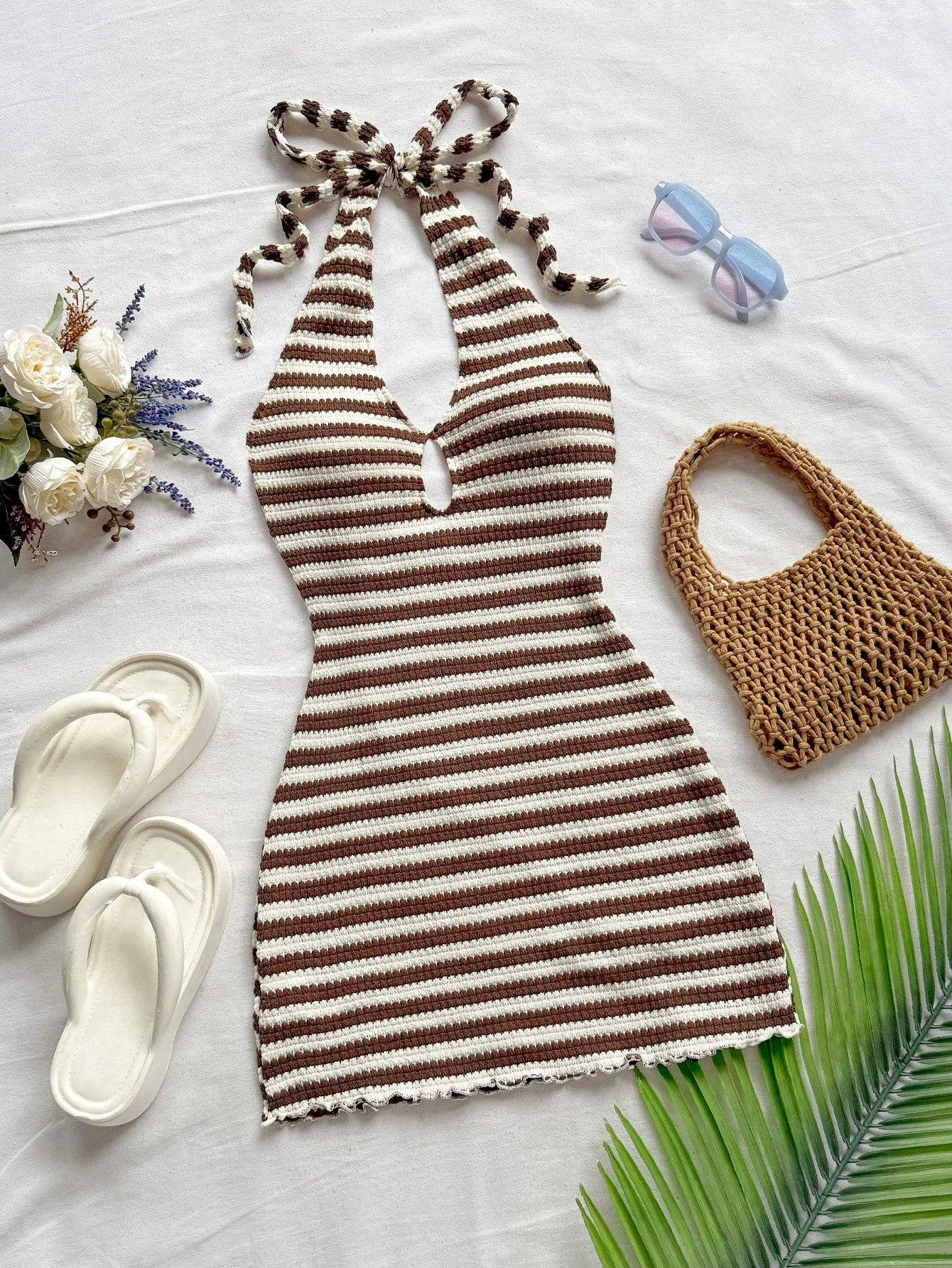 Damen-Freizeitkleid mit gelben Streifen und Neckholder-Ausschnitt, für Urlaub, Strandhochzeitsgäste, Abschlussfeier, Brunch, St. Patrick's Day