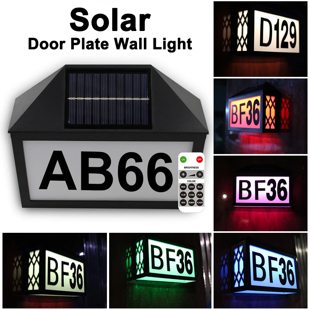 

LED Solar Digital Door Plate Light Outdoor Remote Control House Number Sign Waterproof Hotel Garden Yard Porch Lights Wall Lamp