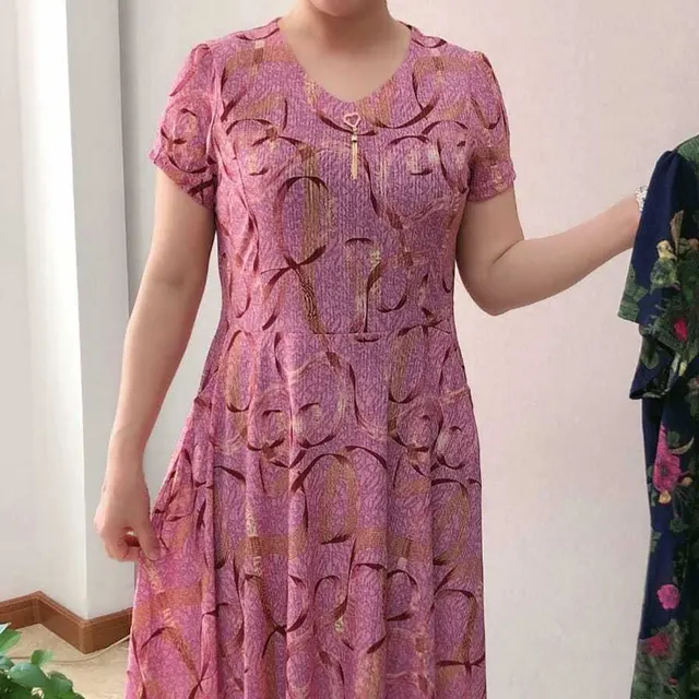 Summer Short Sleeve Waist A Line Dresses Stylish Three dimensional Decoration Female Vintage Printed Casual V