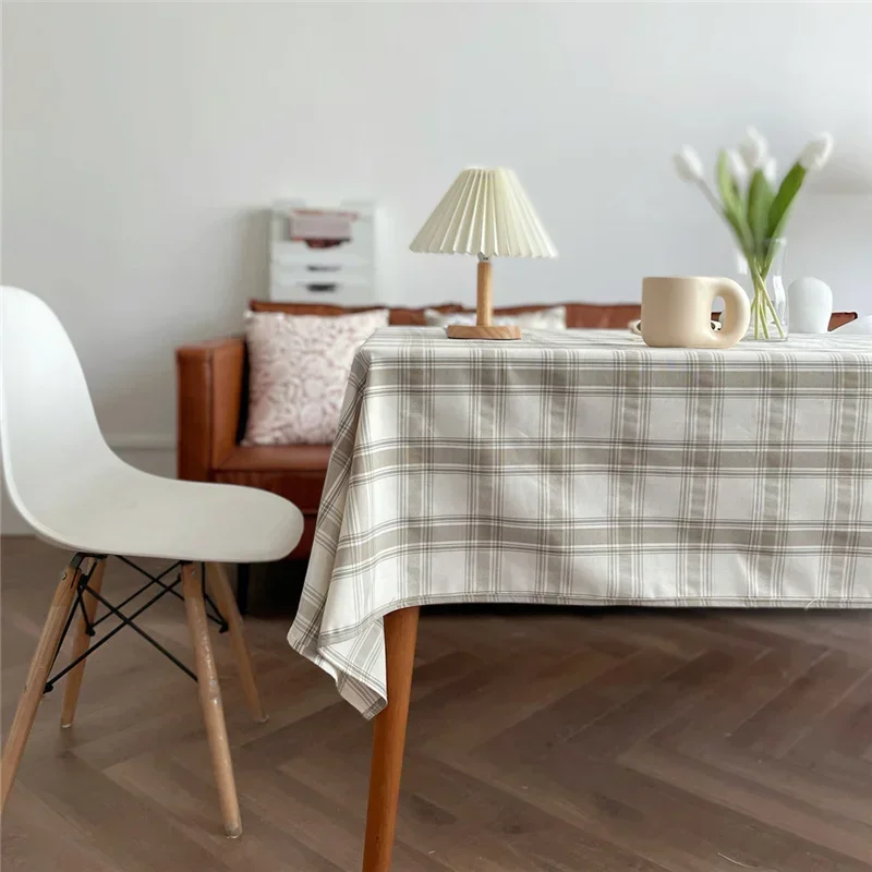 

Beige Plaid Cloth Cotton Tablecloth for nappe de table Cover Picnic Cloth Obrus Tafelkleed mantel de mesa