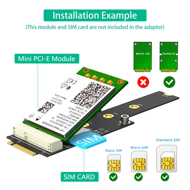 3G 4G 5G GSM LTE WIFI Модуль Mini PCIe Беспроводная сетевая карта SIM-карты NGFF M.2 Key M Разъем Адаптер mPCIe Слот преобразования NVMe 5
