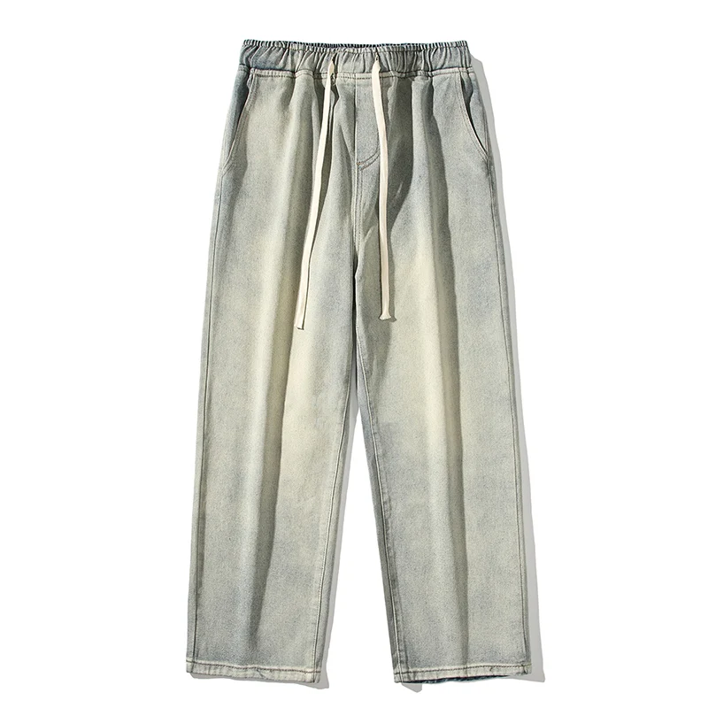 

Jeans Men's Autumn Korean Version Loose Fitting Straight Pants With Elastic Waistband, Yellow Mud Retro Style