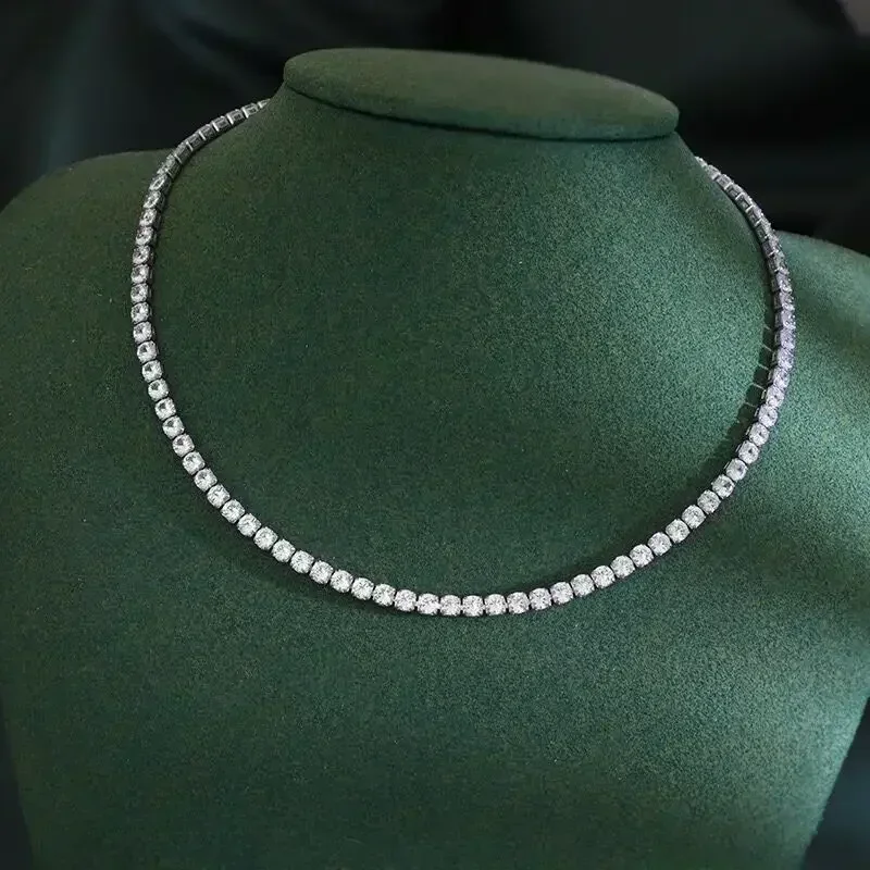 Silver Necklace Charms Silver Necklace Silver Pendant 925 Sterling Silver Necklace Zircon Chain Necklace Women Fashion Simple Engagement Wedding Charm Jewelry 2MM/4MM 40-50CM