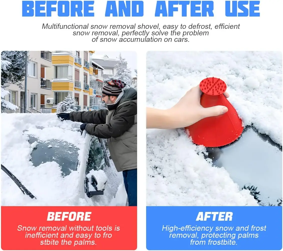 Car Winter Ice Scrapers Snow Removal Tool Funnel Defrost Scrape Cleaning for Car Windshield Glasses Windows Exterior Accessories