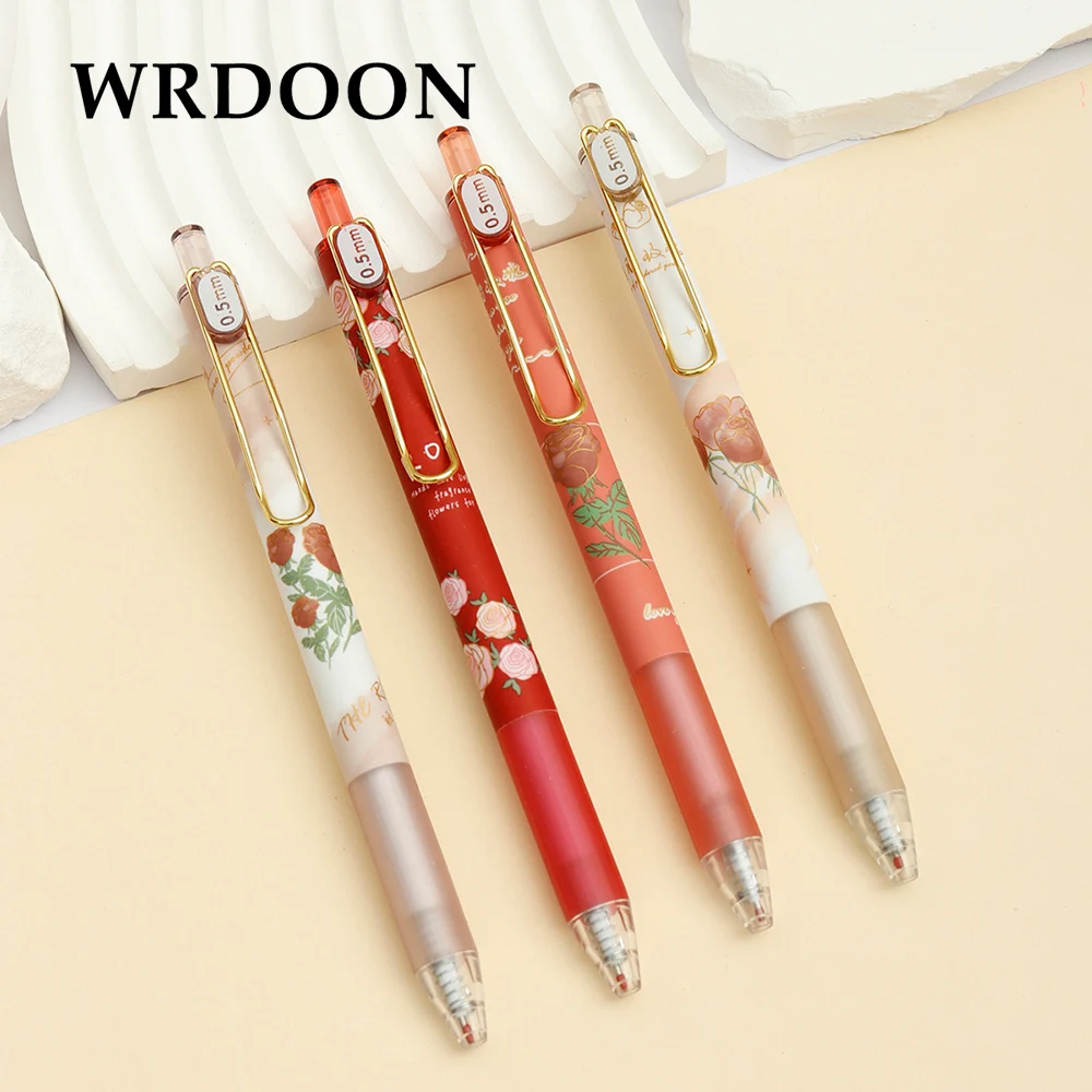 4pcs Romantic Rose Gel Ink Press Pen ST Tip Pens School Office Writing Supplies Gift Stationery Art Supplies Cute Pen