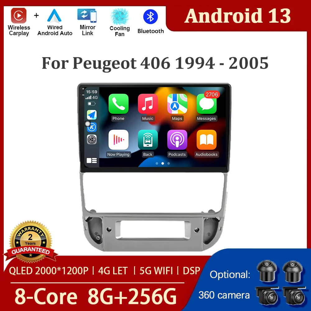 

for Peugeot 406 1994 - 2005 Car Multimedia Radio Player Android 13 GPS Navigation Screen Auido Stereo Wireless CarPlay BT Tools