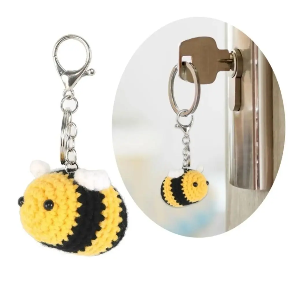 

Handmade Crochet Bees Keychain Backpack Charm Key Holder Handbag Bag Purse