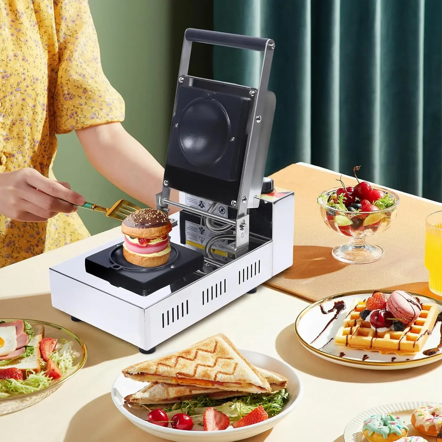 1000W Commerical Grill Panini Sandwich Maker, 110V Electric Ice Cream Brioche Sandwich Panini Press Machine Maker, Double Sides 5