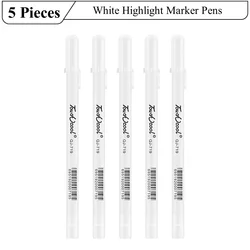 White Permanent Ink Manga Marker Pen Set - 5 Piece Waterproof Art Brush Pens for Black Paper & Scrapbooking (5 Pieces)
