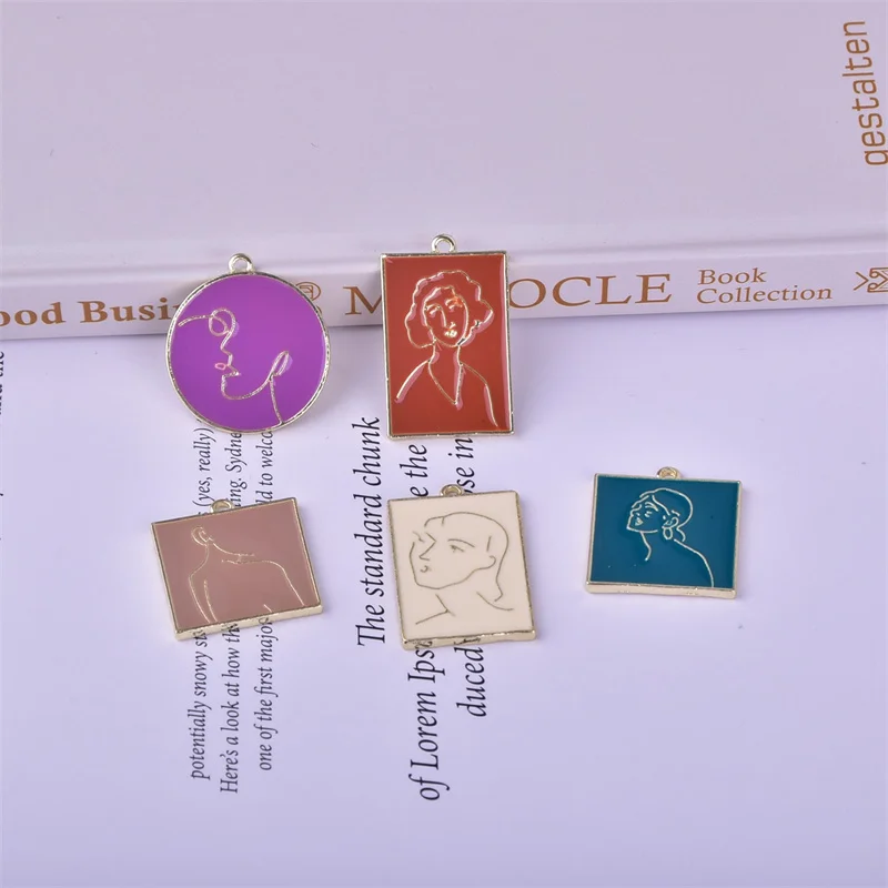 

5pcs New Korean Fashion Simple Abstract Face Charm Round Square Charm DIY Earring Necklace Keychain Jewelry Making Accessories