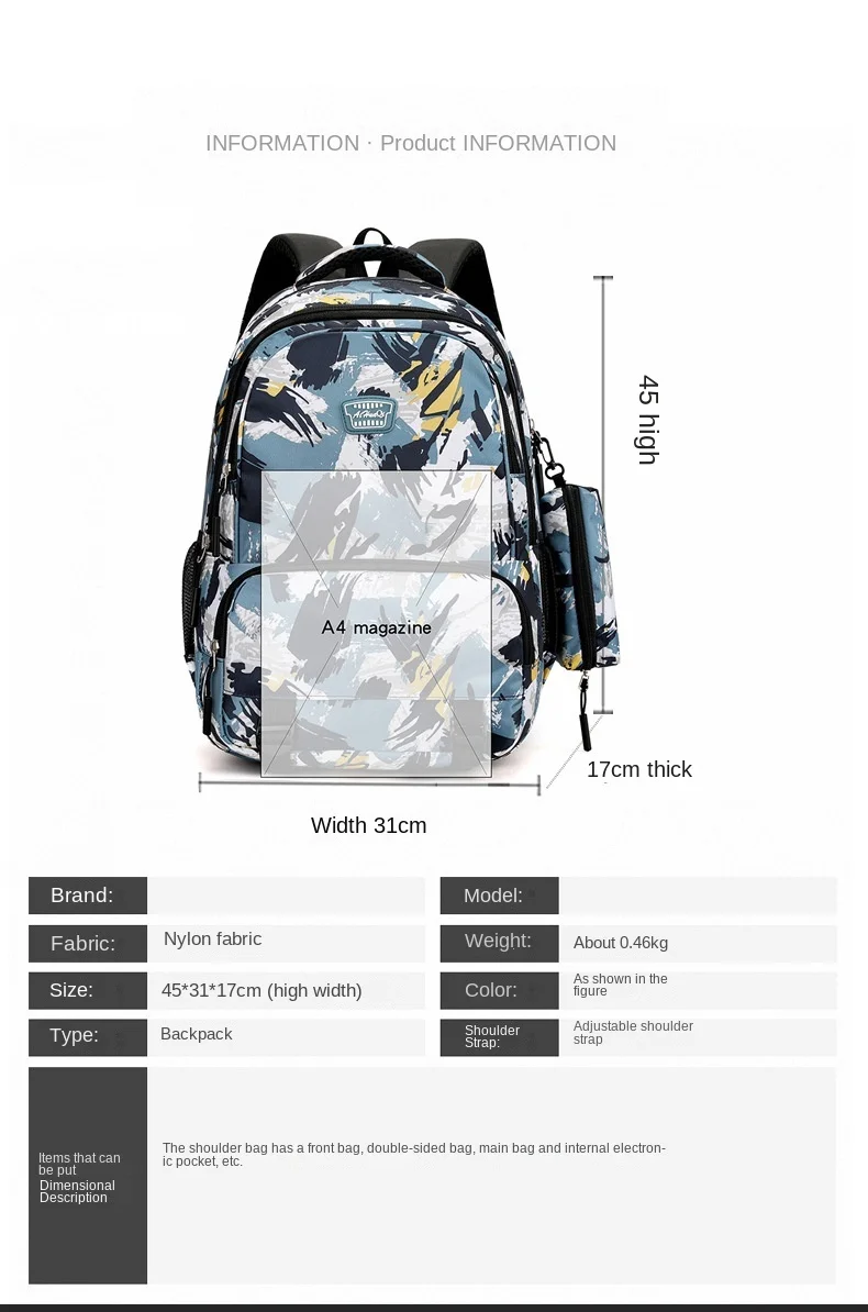 Lässiger Rucksack mit Blumendruck für Männer und Frauen, neuester Camouflage-Reiserucksack aus Oxford-Stoff für Herren für die Mittelschule – Detail 10