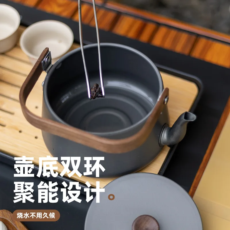 야외용 알루미늄 합금 나무 손잡이 차 주전자 캠핑용 주전자 물 끓이는 냄비 캠핑 피크닉 주전자 휴대용 커피 포트
