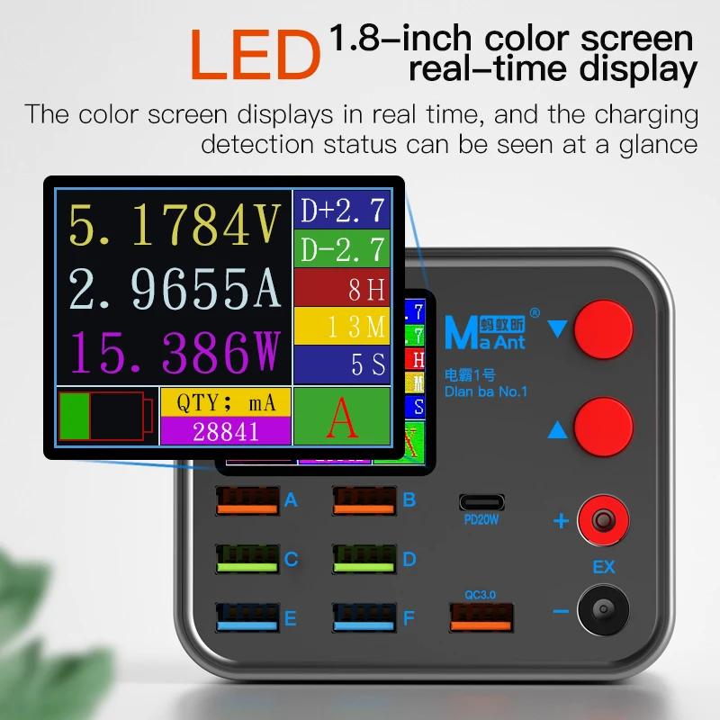 Mobile Phone Charger 8-Port LCD Multi-Function Current Data Line Detection Burn-in Repair