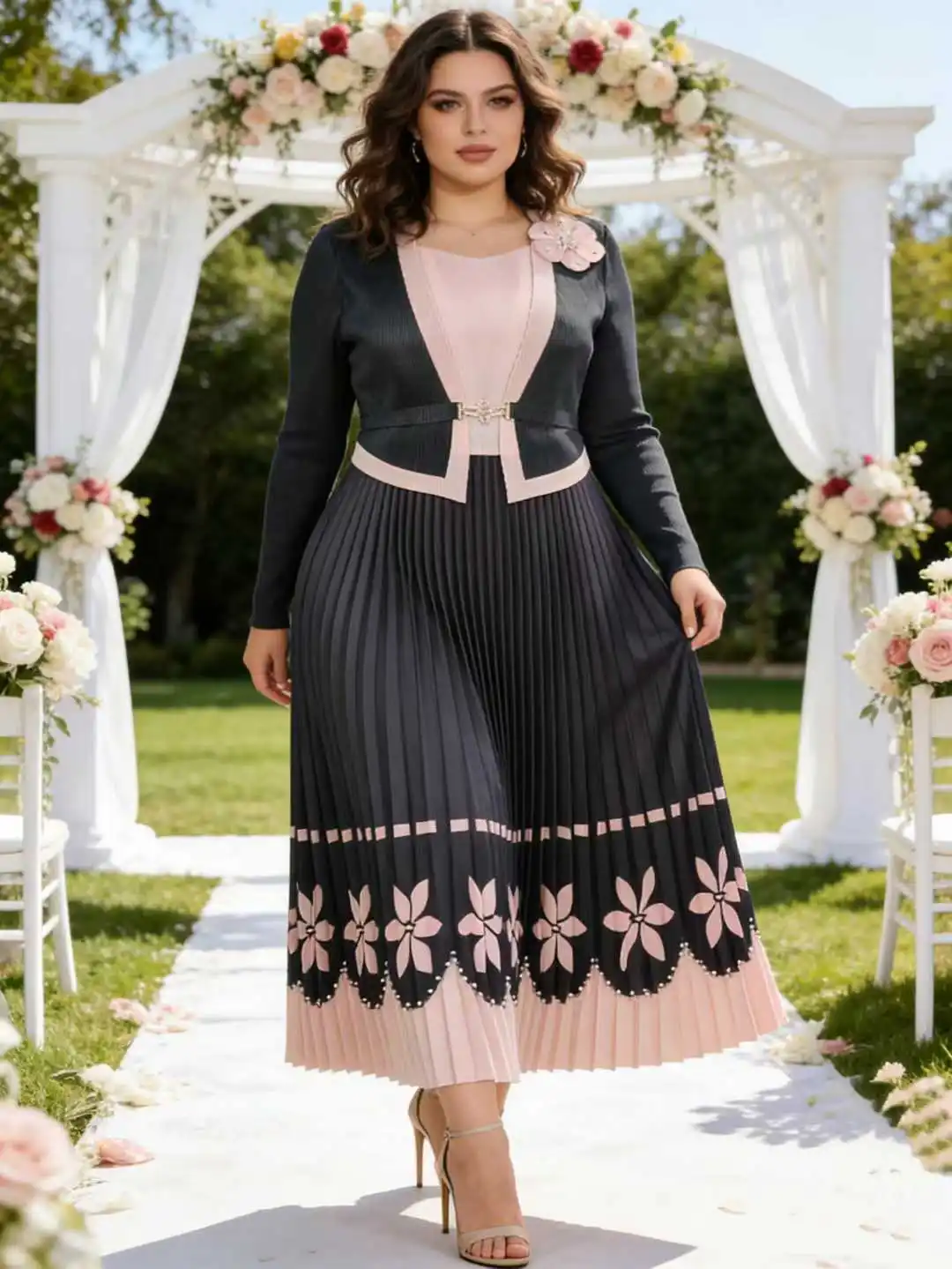 ANLAN New Miyaki Dress Pleated Plus Size Plisse Waist Cinching Slimming Fold Temperament Elegant Beaded Long Pleats Skirt 5AN710 3
