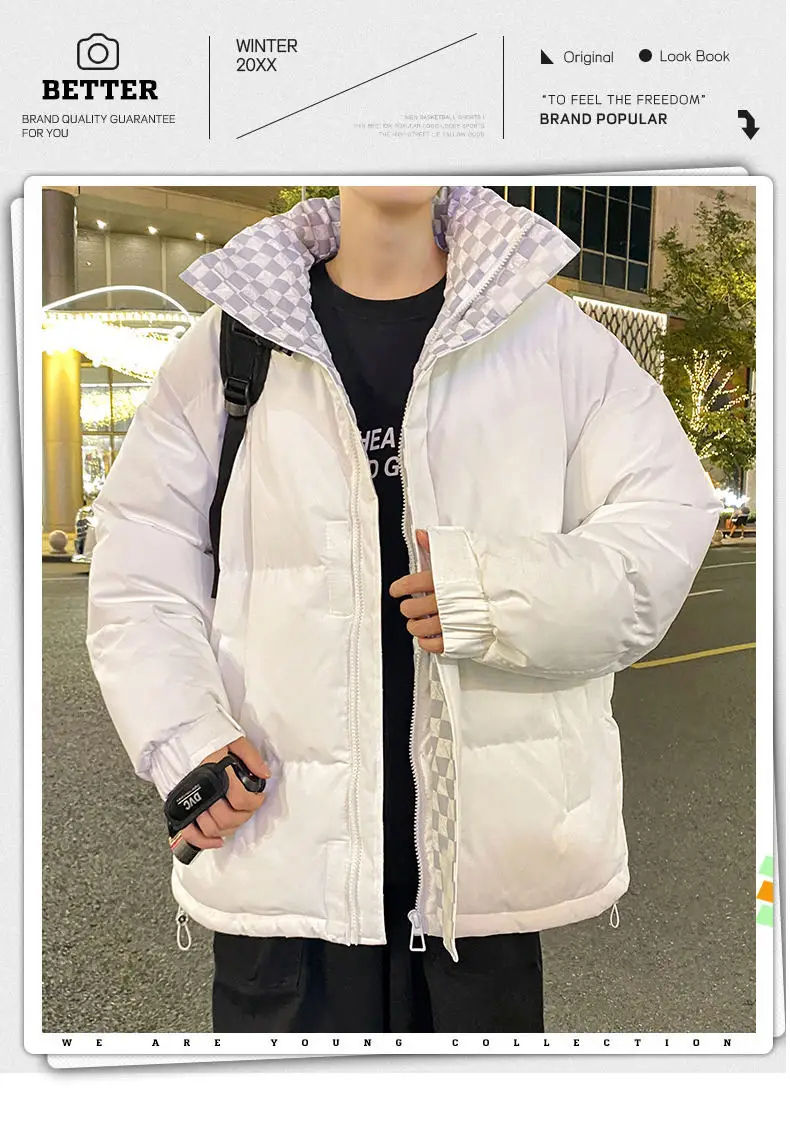 Stehkragen Herren Plaid Baumwolle Gefütterte Jacken 2025, Herbst Winter, winddicht, warme Mäntel, Jugend-Outwear, verdickte Parkas, Top-Kleidung – Detail 1