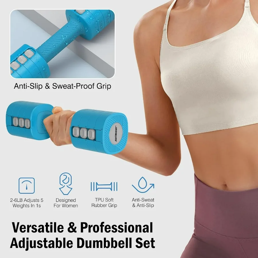 Adjustable Weight Dumbbells Set of 2, 8 in 1 Hand Weights for Women 2lb/3lb/4lb/5lb/6lb Dumbbell Weights Set 12 lbs/Pair Hand We