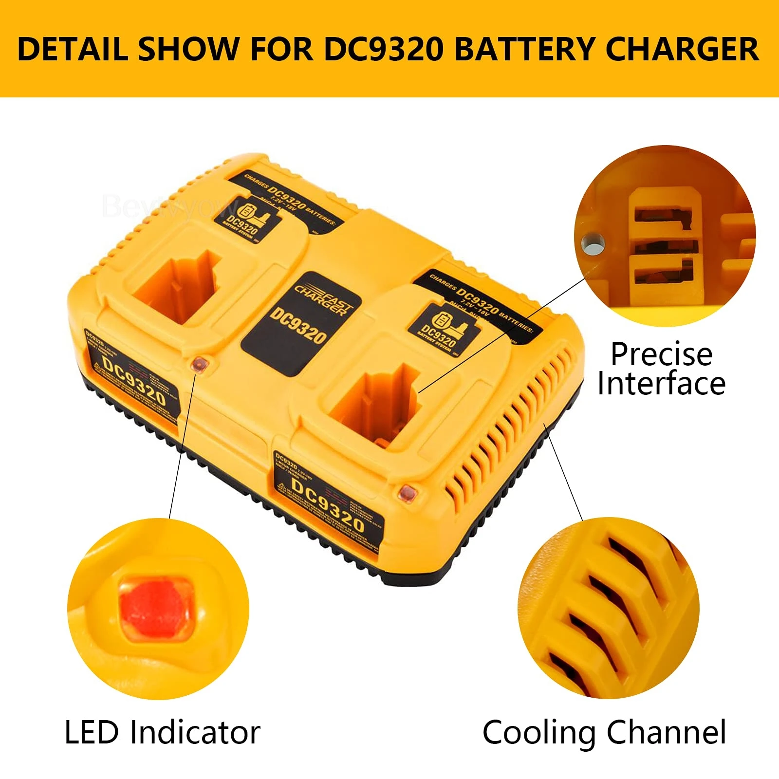 DC9320 Battery Charger for Dewalt 18V 14.4V 7.2V XRP Batteries 2- Ports Rapid Ch