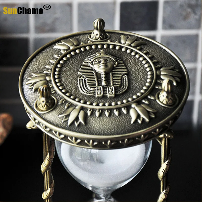 Creative Vintage Art Craft Egypt Tutankhamun Hourglass 30 Minutes Ampulheta Sand Watch Metal Home Decor Desktop Clock Timer Gift