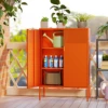 Orange 3 Tier Metal Storage Cabinet with Legs, 2 Door Metal Locker for Home, Office, Entryway and Hallway 5