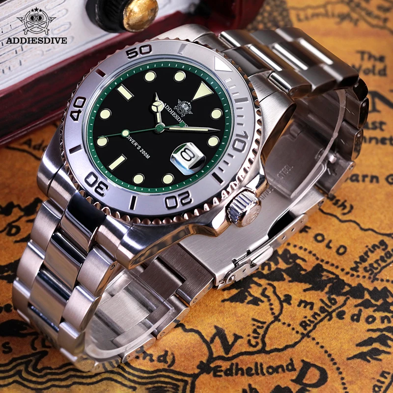 ADDIESDIVE Watch For Men AD2040 316L Stainless Steel 200m Waterproof BGW9 Luminous Quartz Watch Reloj Hombre